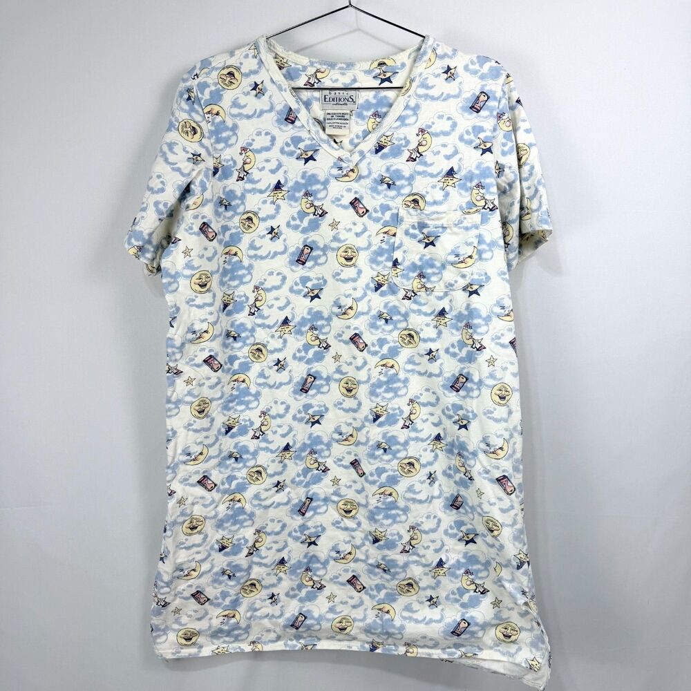 Vintage Simply Basic Nightgown Sleepy Stars Moon Blue One Size 90's/Y2K